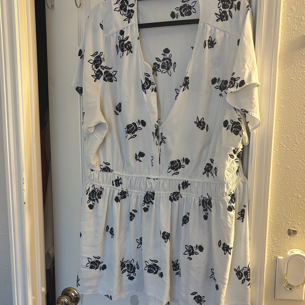 White top with Black Floral Print